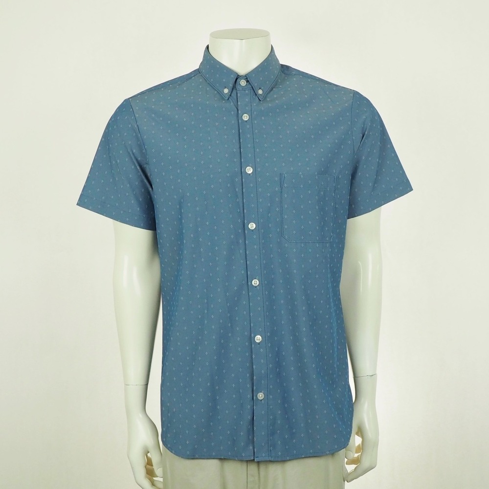 Mizzen+Main Button Down Shirt Mens Large Blue Leeward Trim Fit AOP Performance